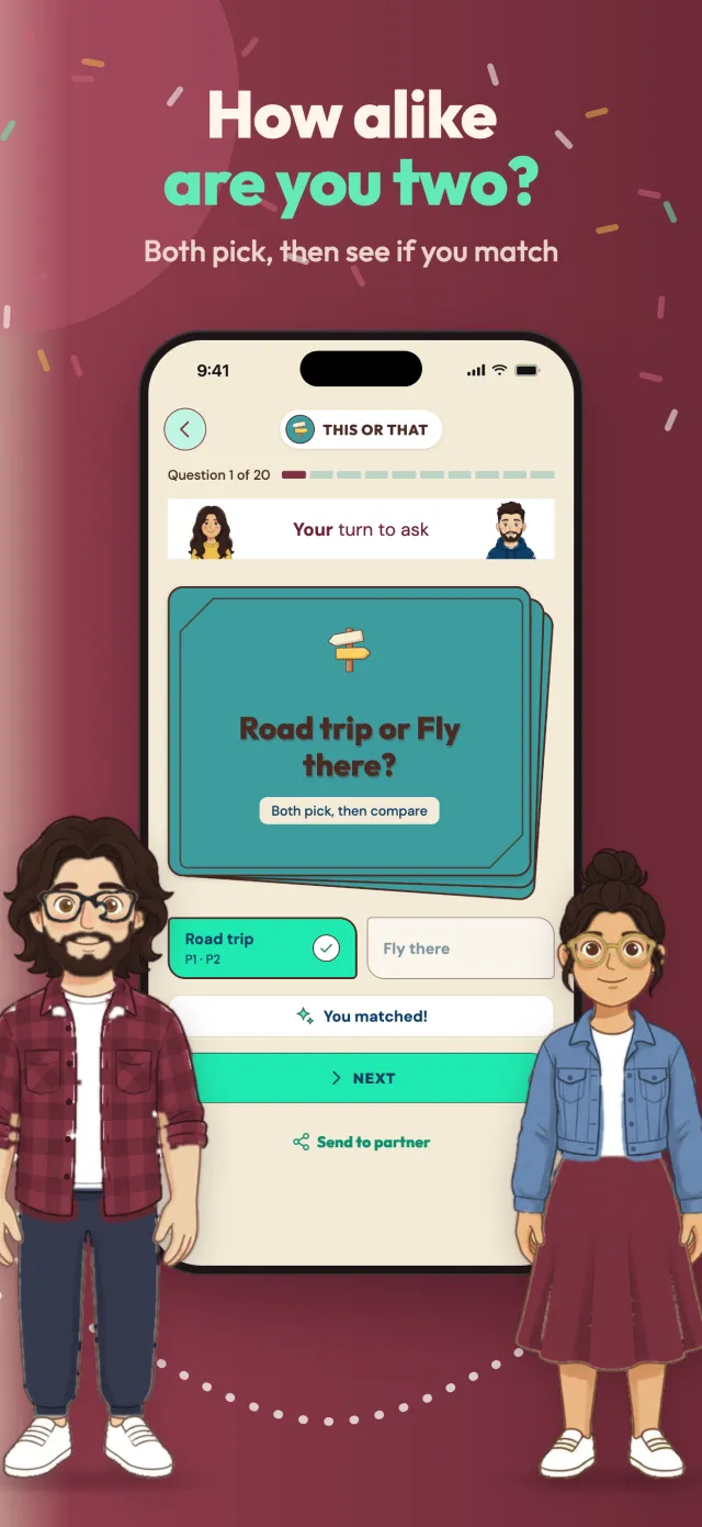 CoupleMoment App Store screenshot: the This or That game on iPhone, both pick, then see if you match